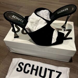 Schutz Black Women's Heeled Mules